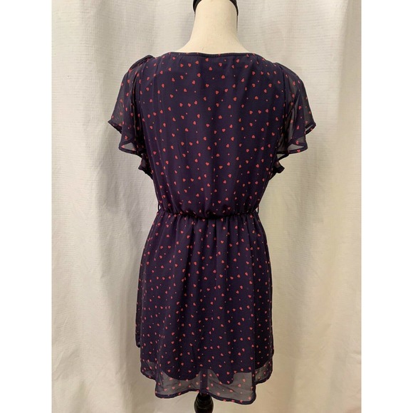 Forever 21 Navy Blue Red Heart Print Dress Blouson Short Sleeve Knee Length S - Picture 6 of 7